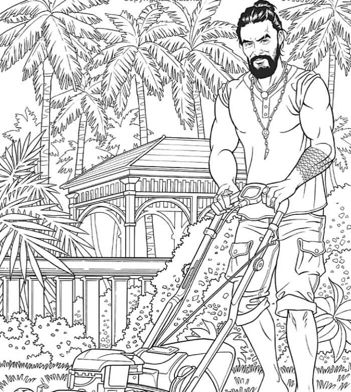 Dibujo de Aquaman Usa una Cortadora de Csped para Colorear