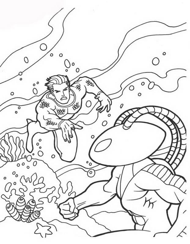 Dibujo de Aquaman Vs Manta para Colorear