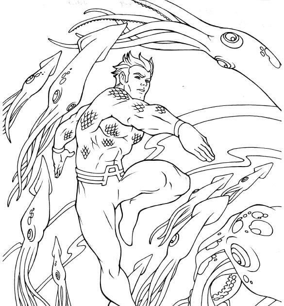 Dibujo de Aquaman y Animal Marino para Colorear