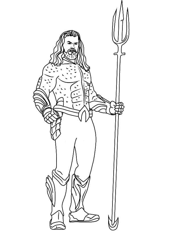 Dibujo de Bonito Aquaman Sosteniendo un Tridente para Colorear