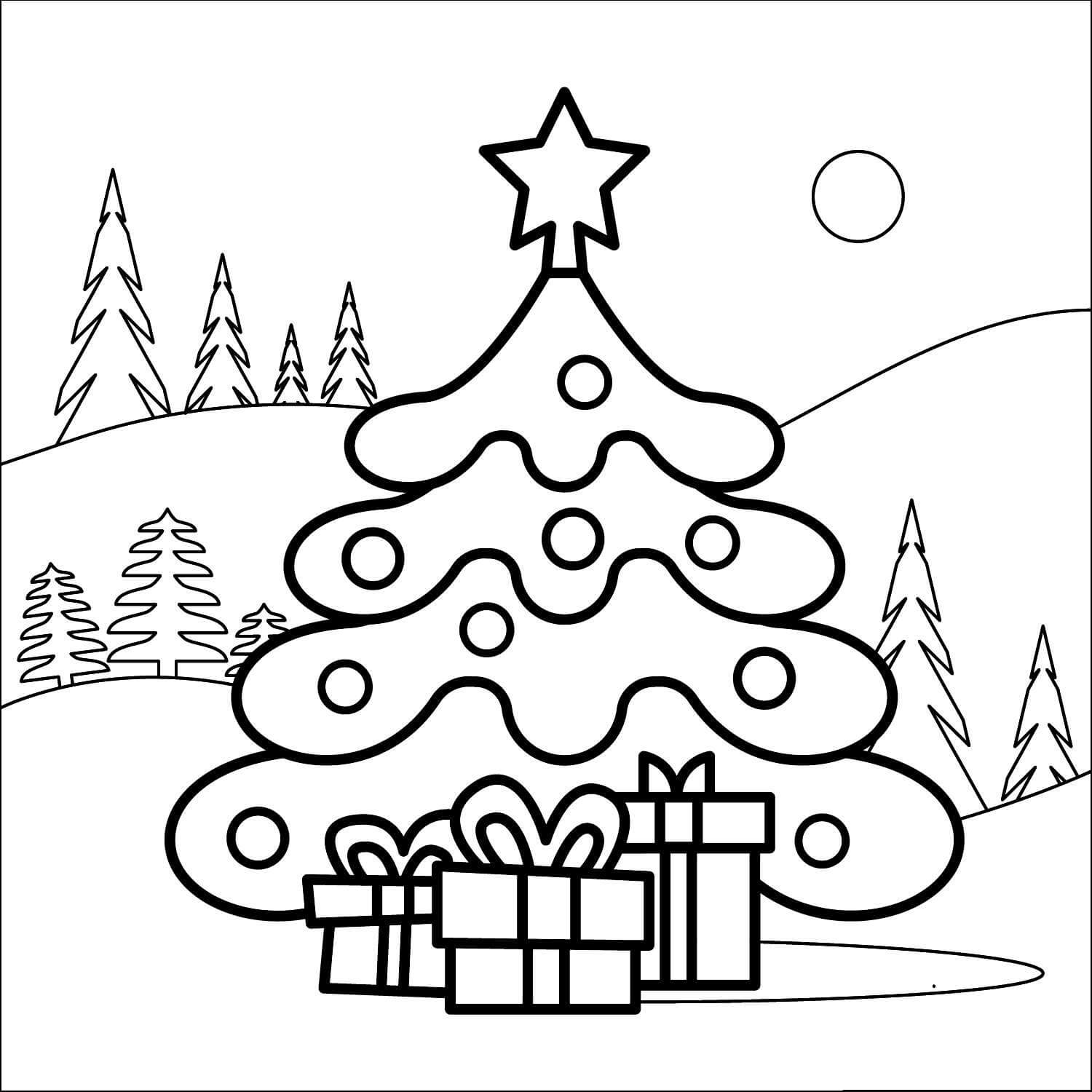 Dibujo de Árbol de Navidad Afuera para Colorear