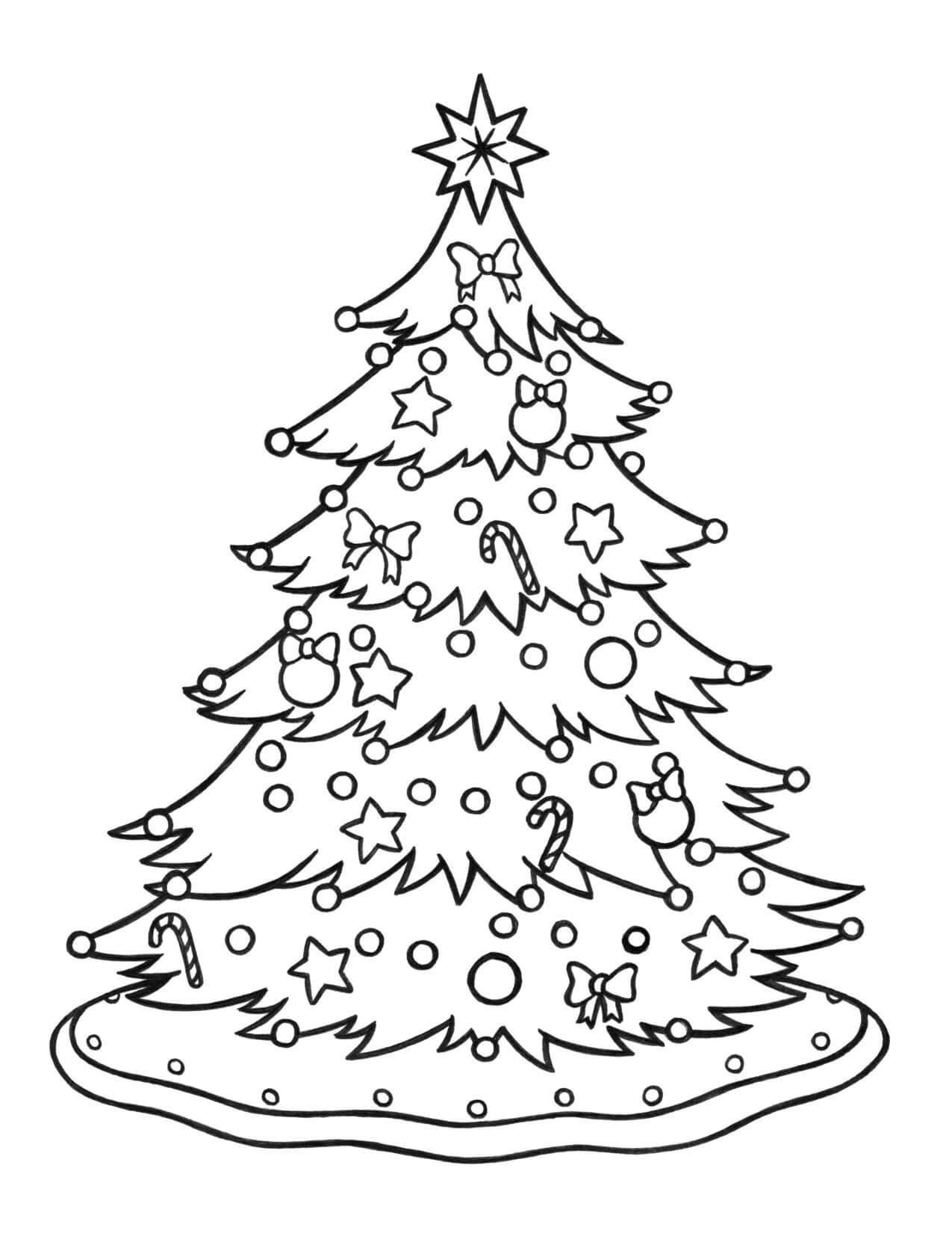 Dibujo de Árbol de Navidad Grande con Cajas de Regalo para Colorear