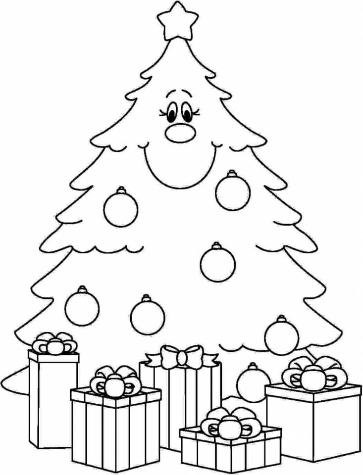 Dibujo de Árbol de Navidad Sonriente para Colorear