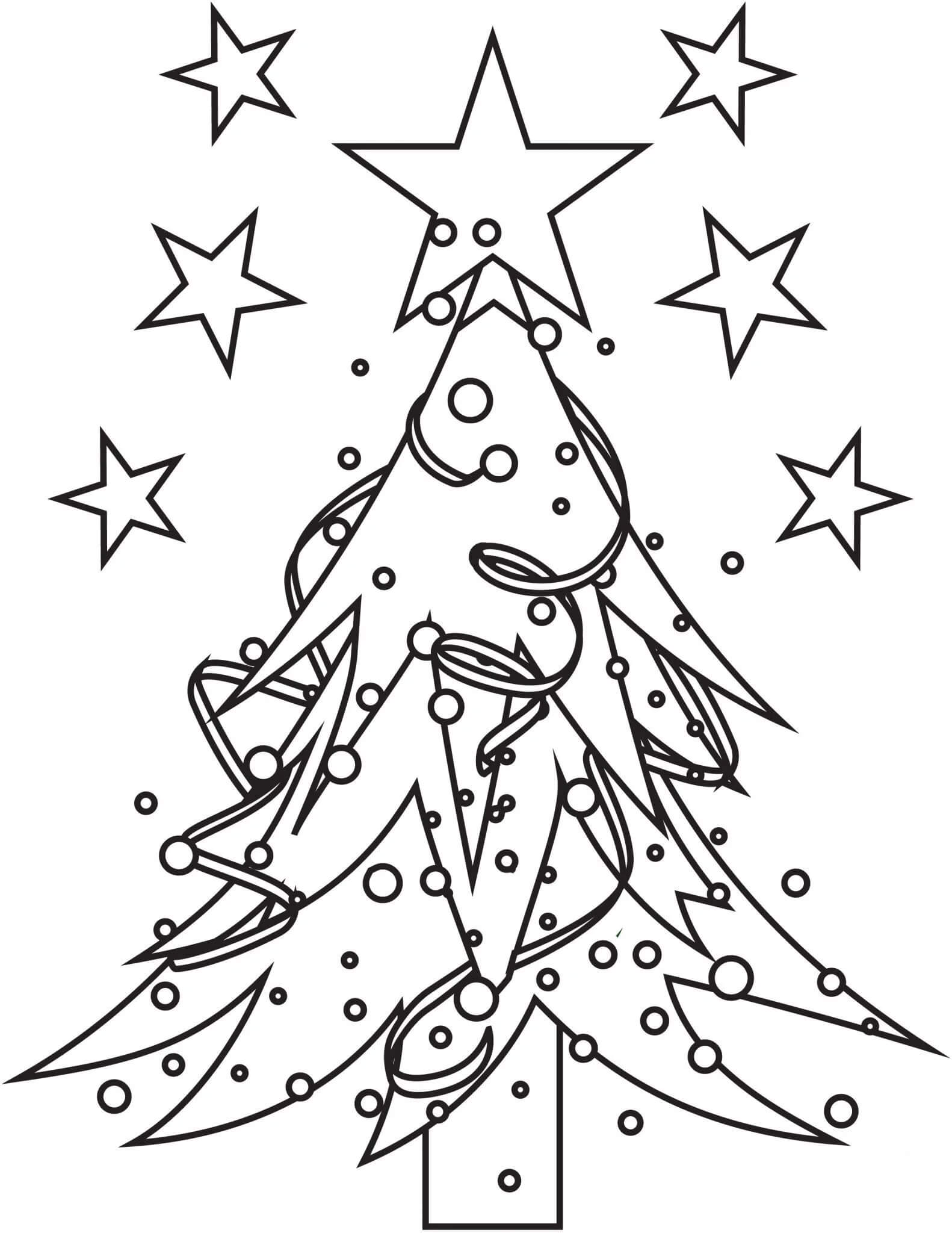 Dibujo de Árbol de Navidad con Estrellas para Colorear