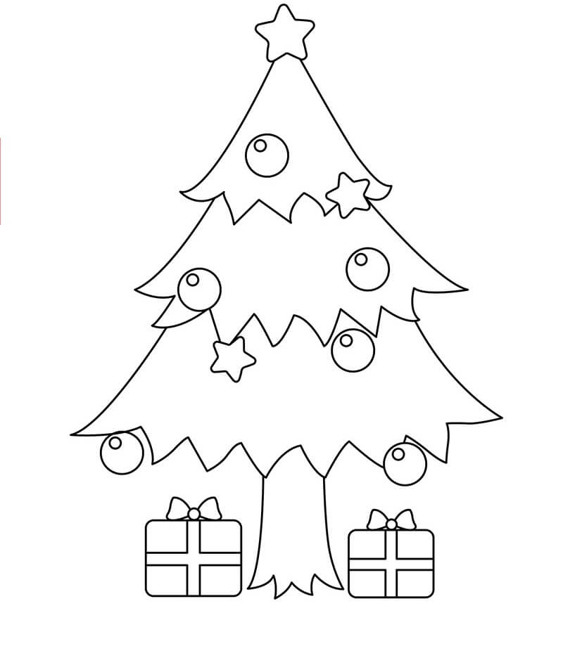 Dibujo de Árbol de Navidad con Dos Cajas de Regalo para Colorear