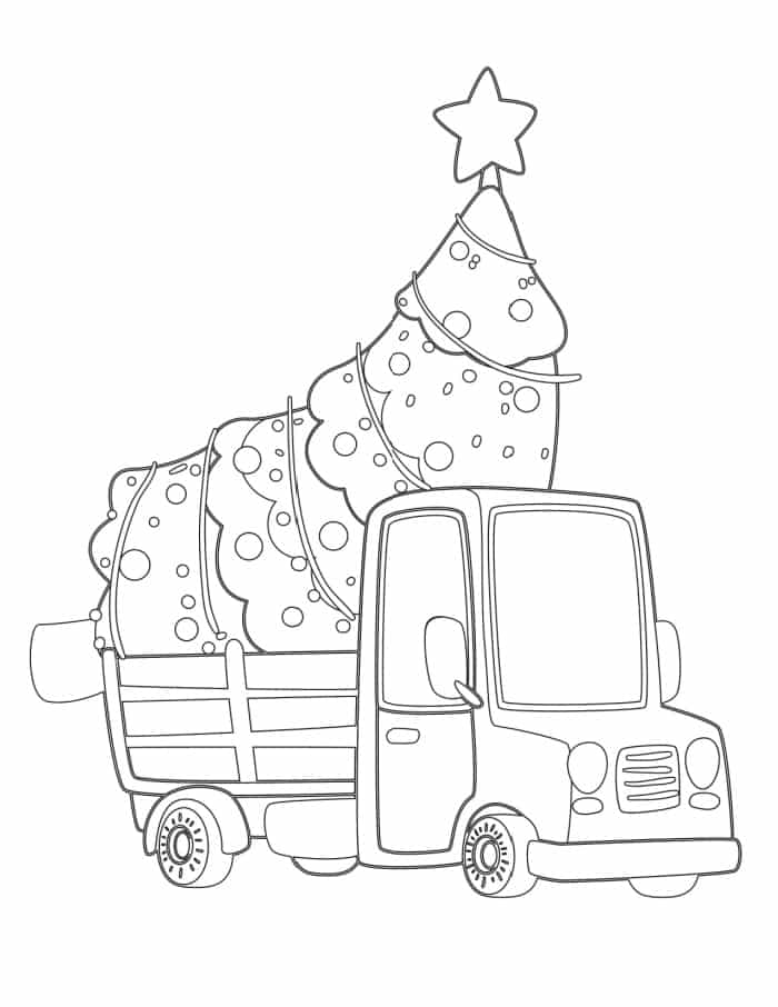 Dibujo de Árbol de Navidad en el camión para Colorear