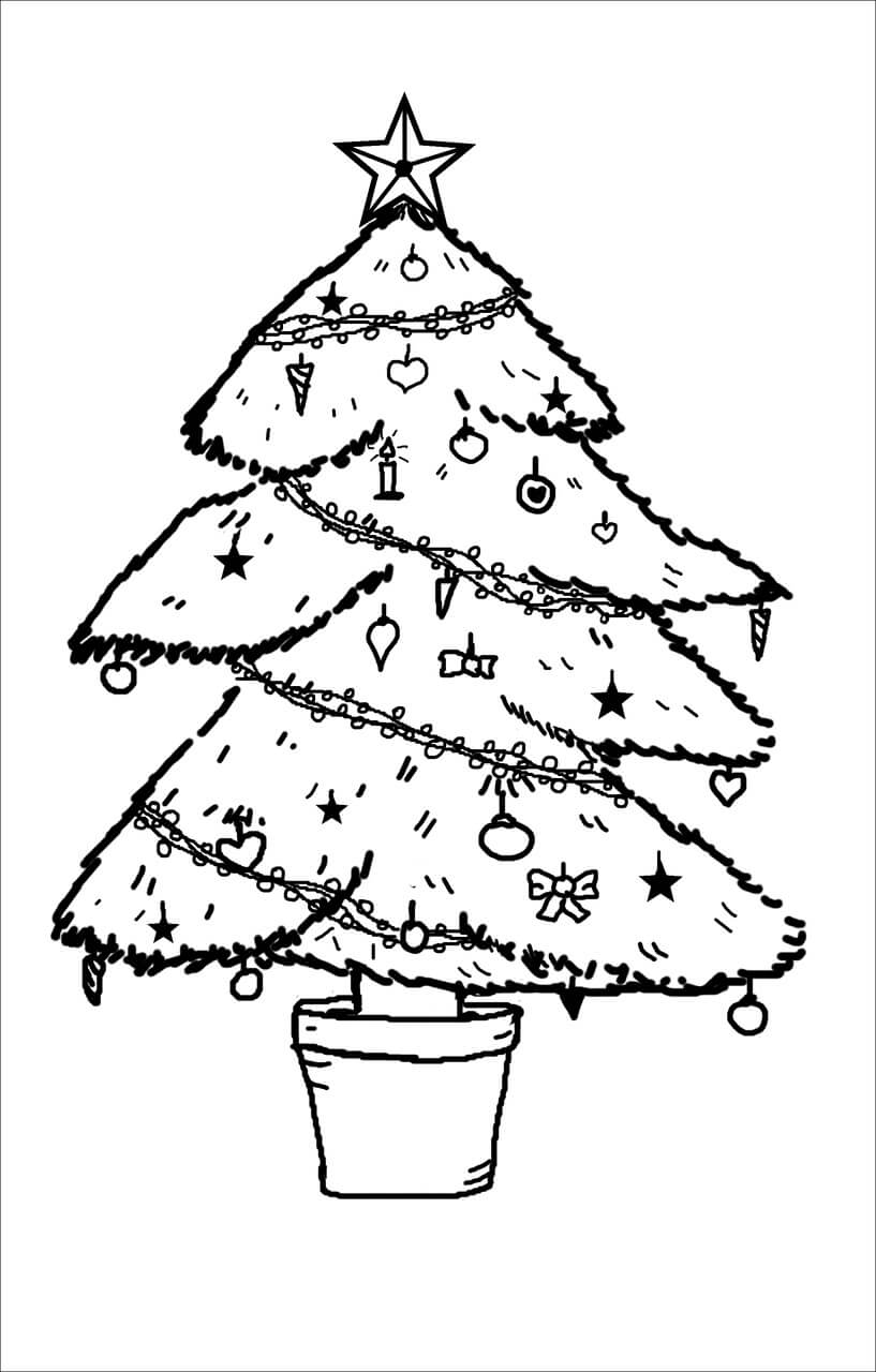 Dibujo de Árbol de Navidad Foto Gratis para Colorear