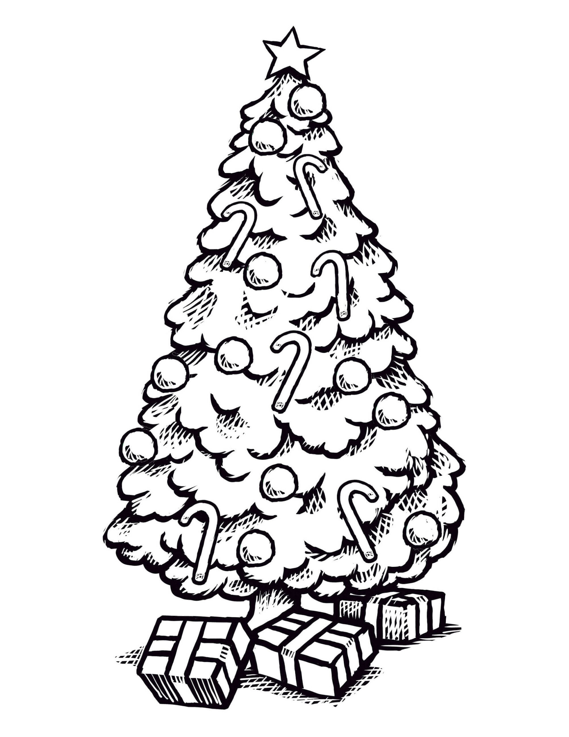 Dibujo de Dibujar árbol de Navidad con Cajas de Regalo Scaled para Colorear