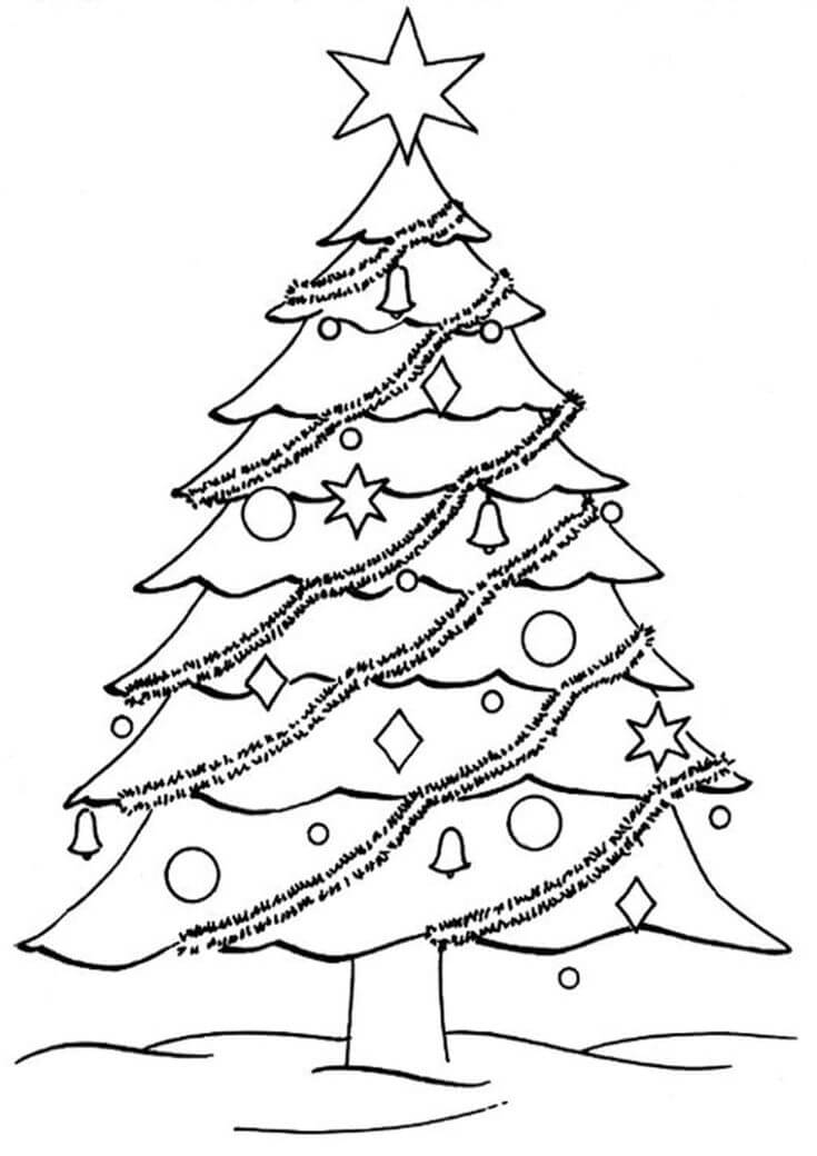 Dibujo de Estrella básica en el árbol de Navidad para Colorear