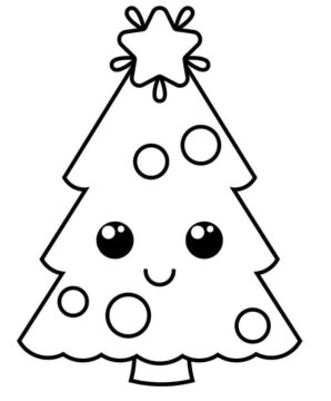 Dibujo de Lindo árbol de Navidad Sonriente para Colorear