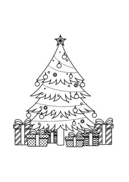 Dibujo de Regalos Bajo el árbol de Navidad para Colorear