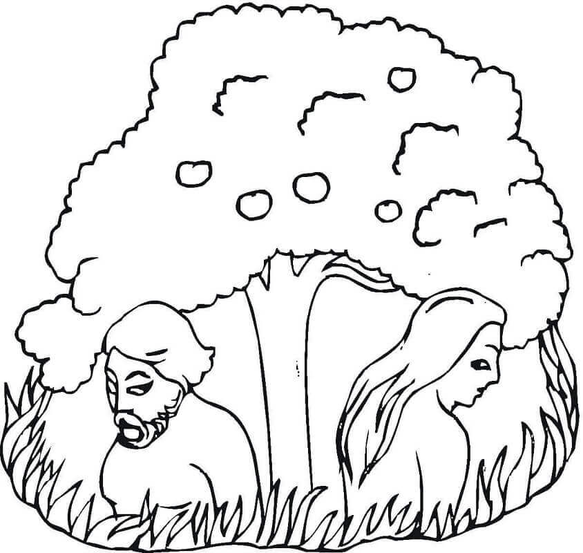 Dibujo de Adan y Eva Bajo el árbol para Colorear