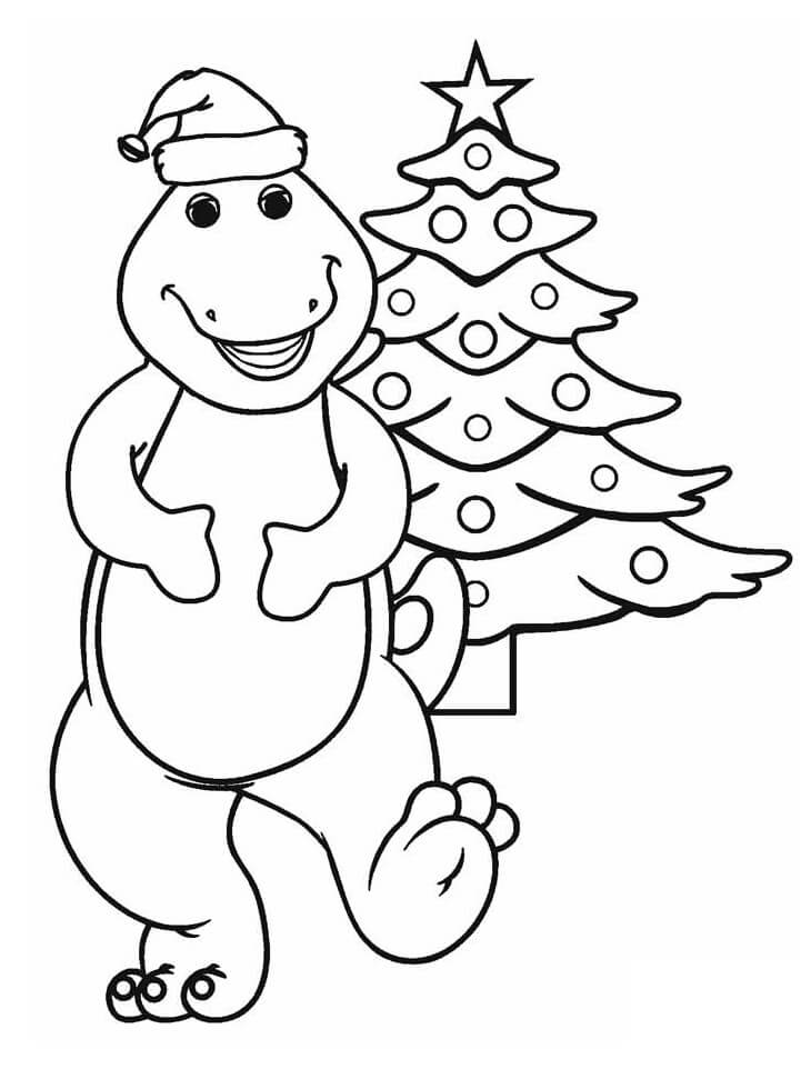 Dibujo de Barney y el árbol de Navidad para Colorear