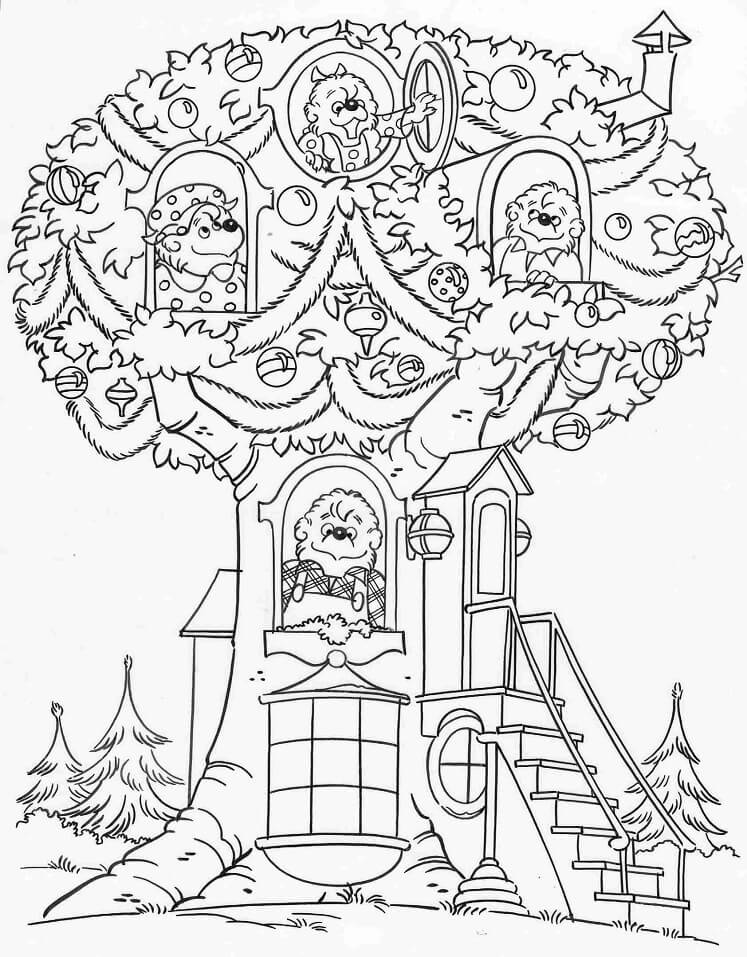 Dibujo de Berenstain Bears en la Casa del árbol para Colorear