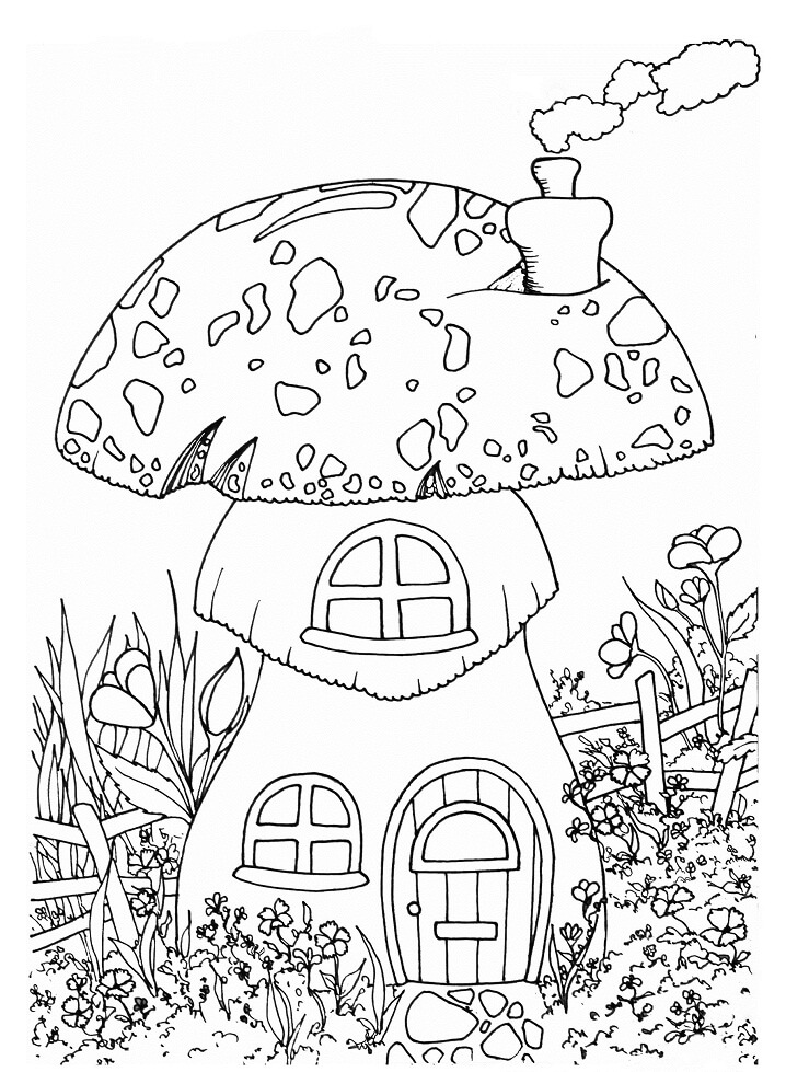 Dibujo de Casa de Setas de Hadas 2 para Colorear