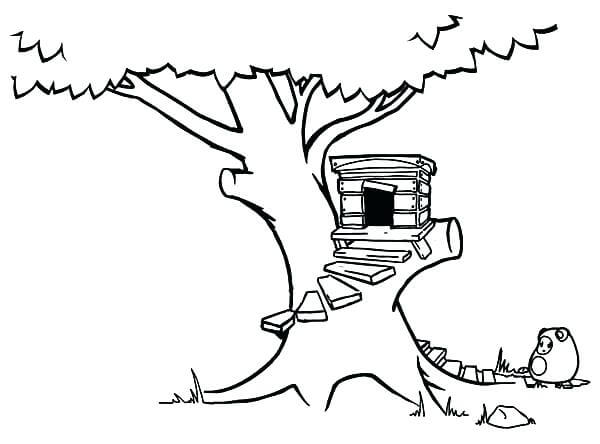 Dibujo de Casa del árbol Simple 2 para Colorear