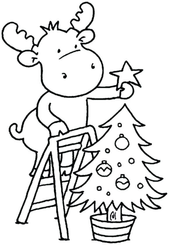 Dibujo de Decoraci N del árbol de Navidad del Reno para Colorear