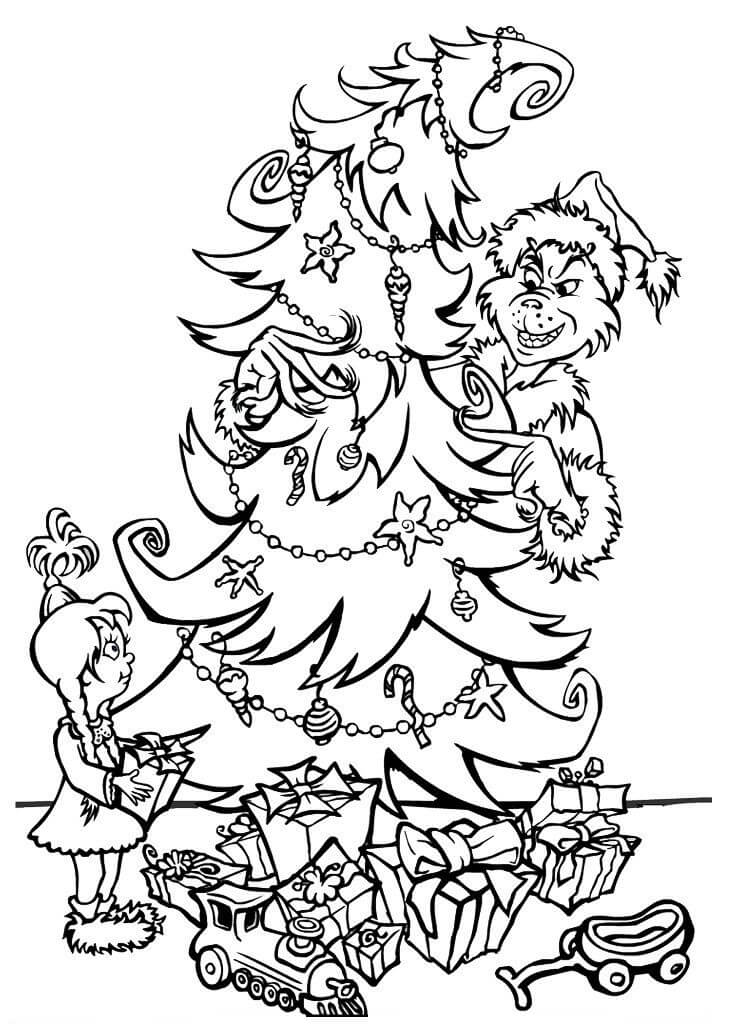 Dibujo de Grinch Decora el árbol de Navidad para Colorear