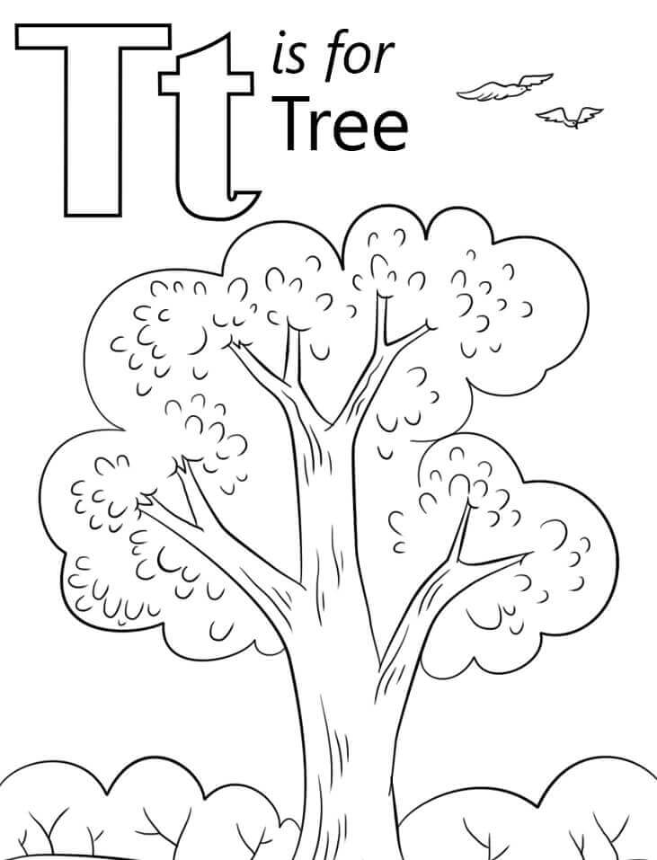 Dibujo de Letra de árbol T para Colorear