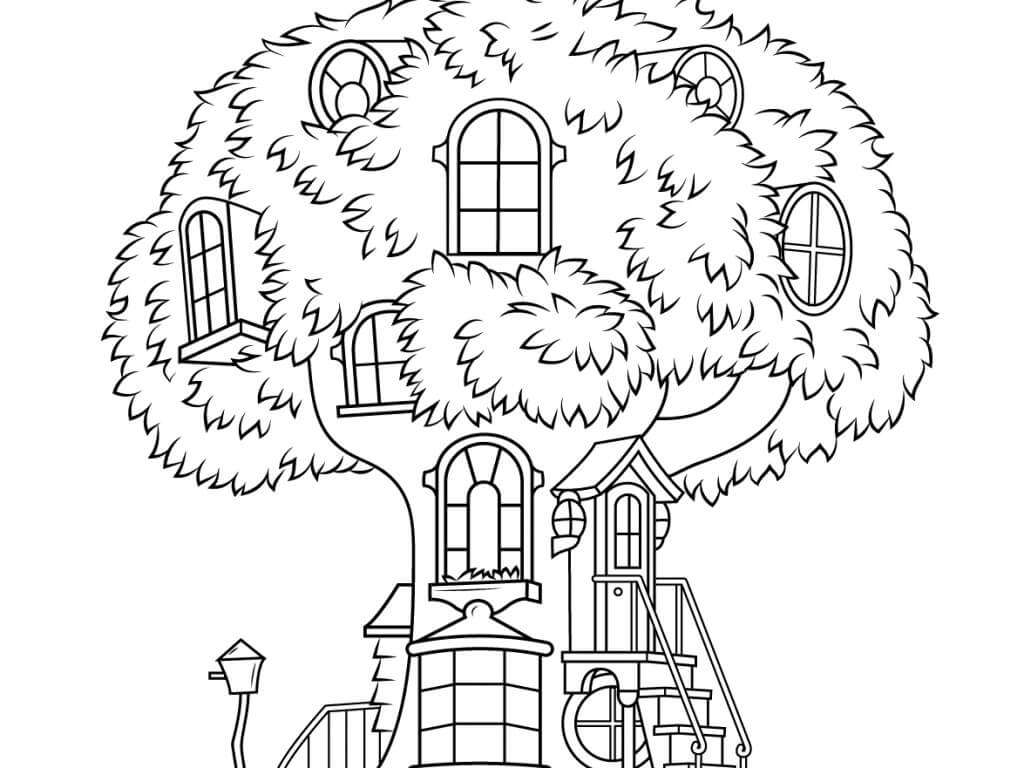 Dibujo de Maravillosa Casa del árbol para Colorear