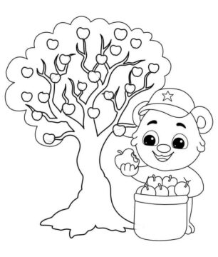 Dibujo de Oso y árbol para Colorear