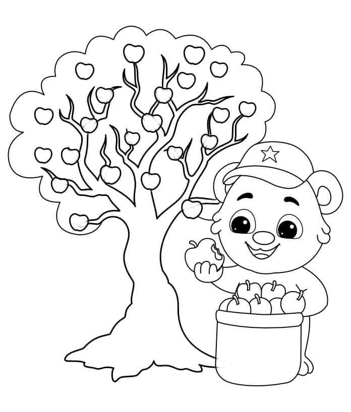 Dibujo de Oso y árbol para Colorear