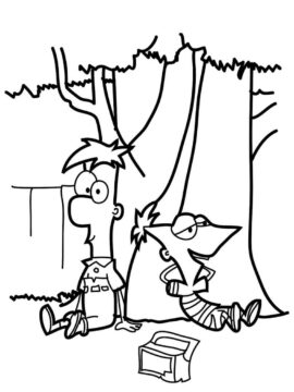 Dibujo de Phineas y Ferb Bajo el árbol 2 para Colorear