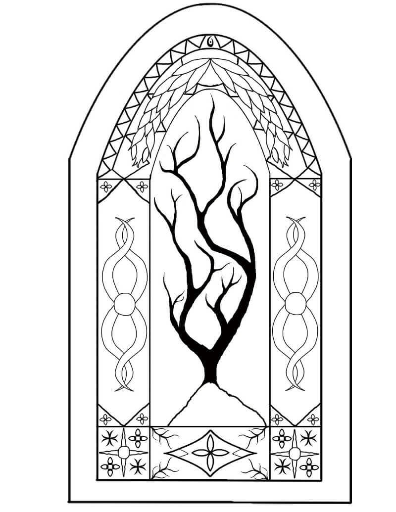 Dibujo de Vidrieras de Madera para Colorear