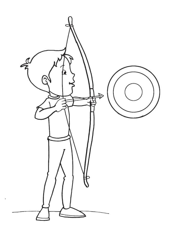 Dibujo de Chico Apunta una Flecha para Colorear
