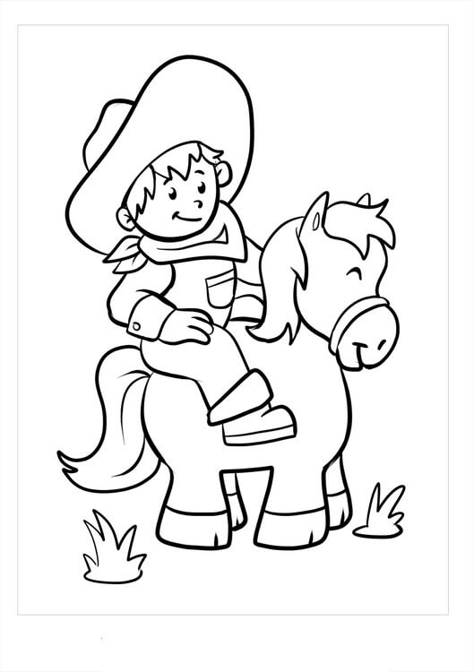 Dibujo de Pequeo Vaquero Equitacin Caballo 1 para Colorear