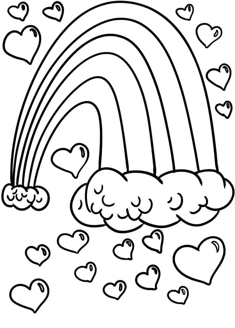Dibujo de Arcoíris con Corazones para Colorear