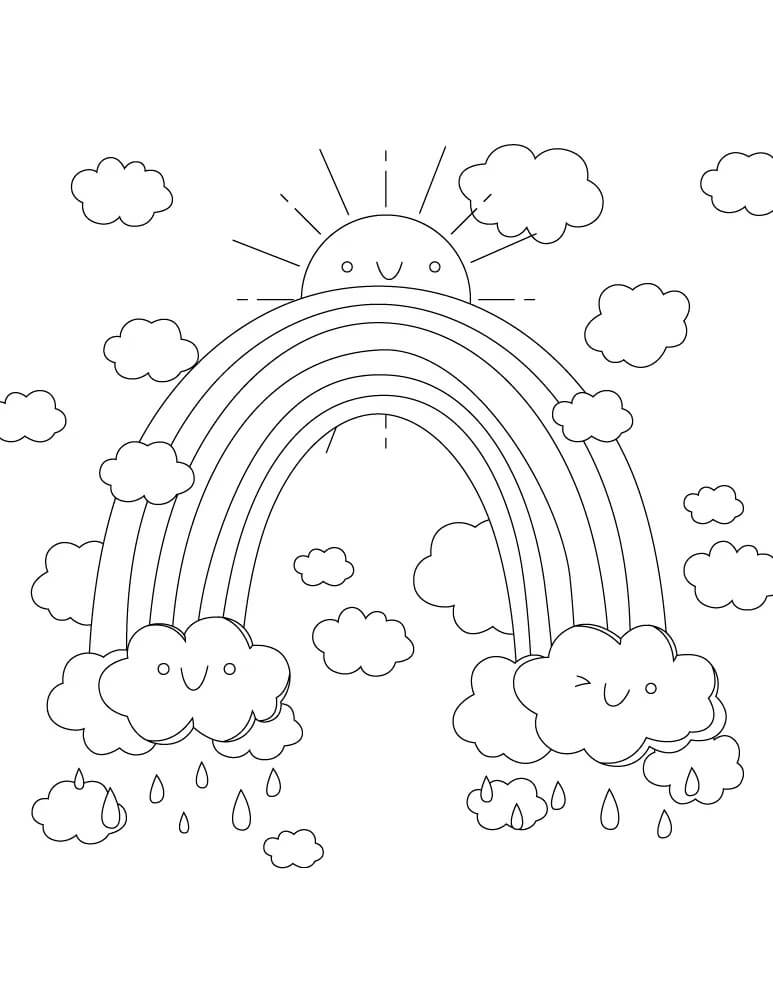 Dibujo de Arcoíris con Lluvia para Colorear