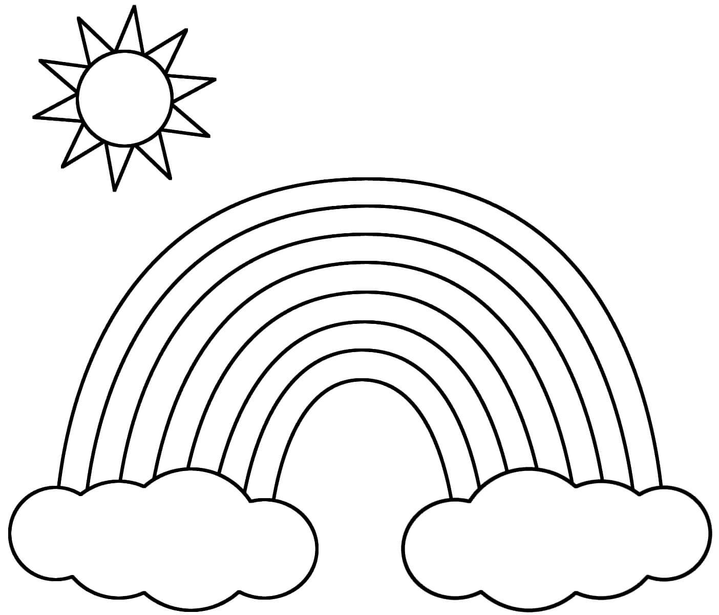 Dibujo de Arcoíris con Nubes y Sol para Colorear