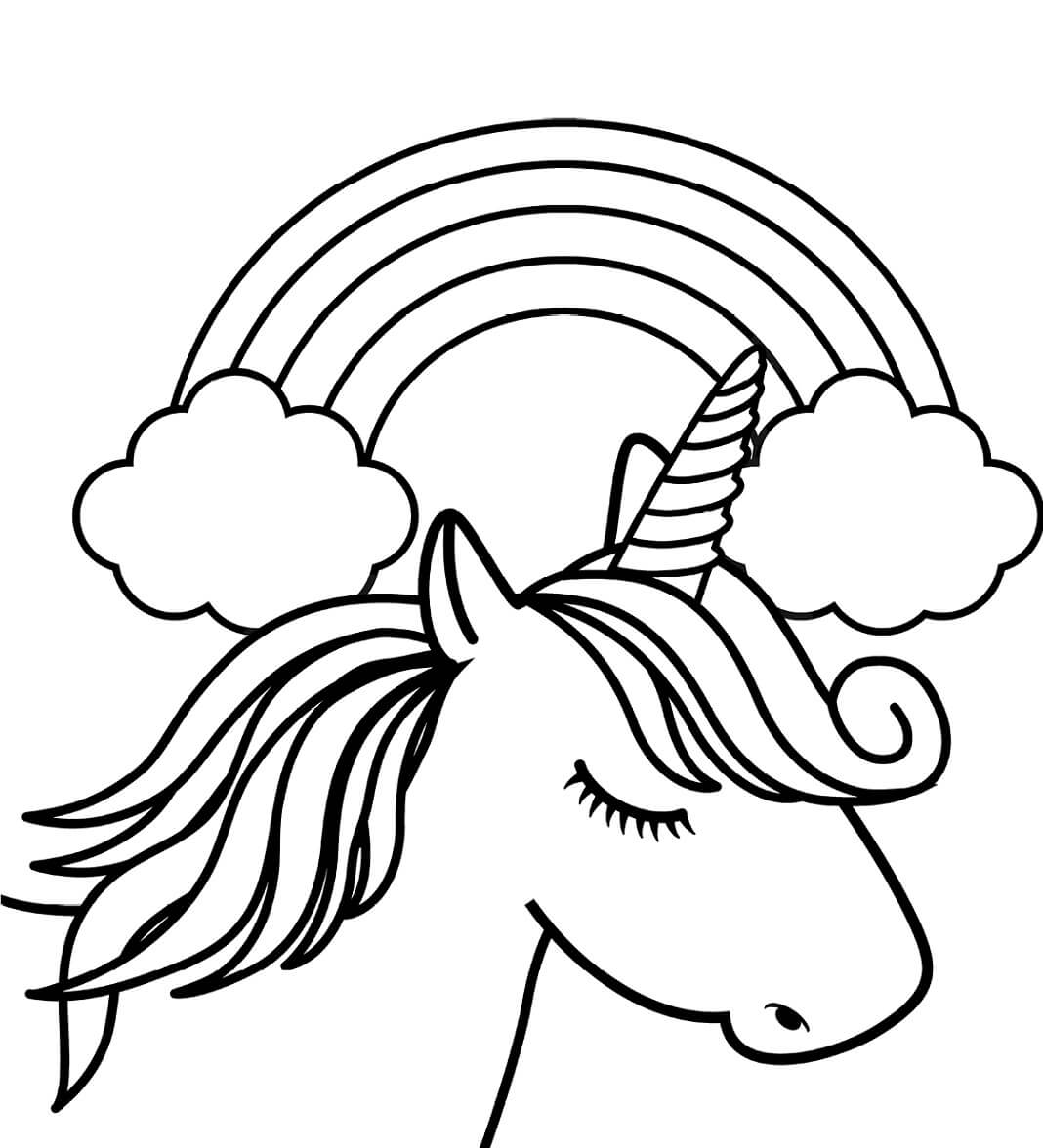 Dibujo de Cabeza de Unicornio con arcoíris para Colorear
