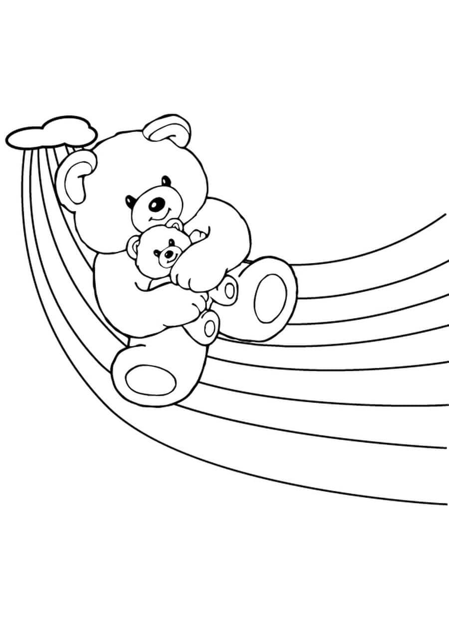 Dibujo de Dos Osos de Peluche en el arcoíris para Colorear