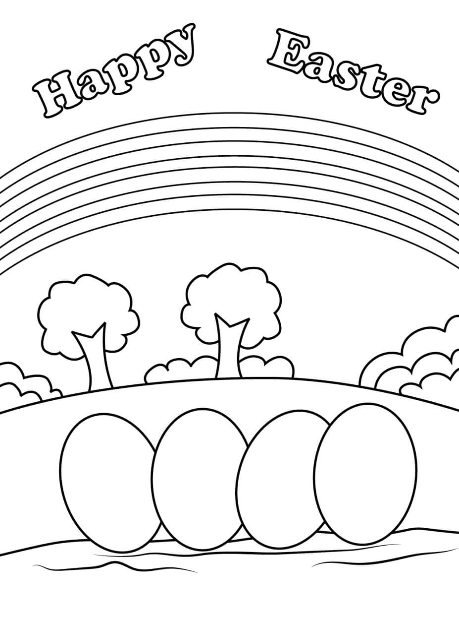 Dibujo de Huevos de Pascua y arcoíris para Colorear
