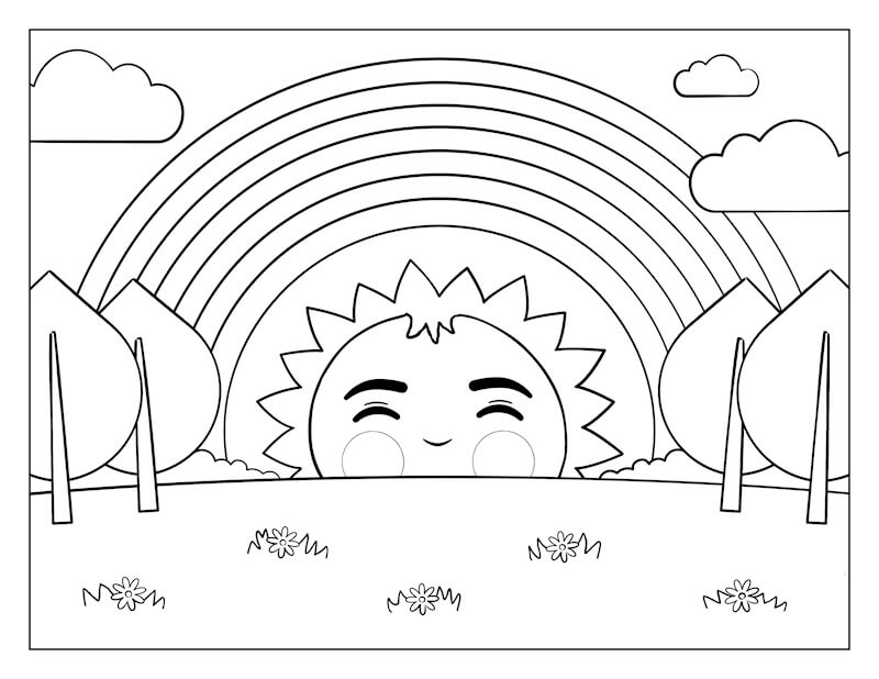 Dibujo de Sol Sonriente con arcoíris para Colorear