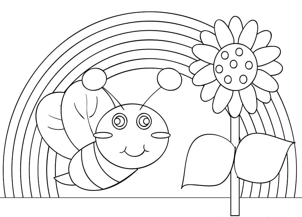 Dibujo de Abeja y arcoíris para Colorear