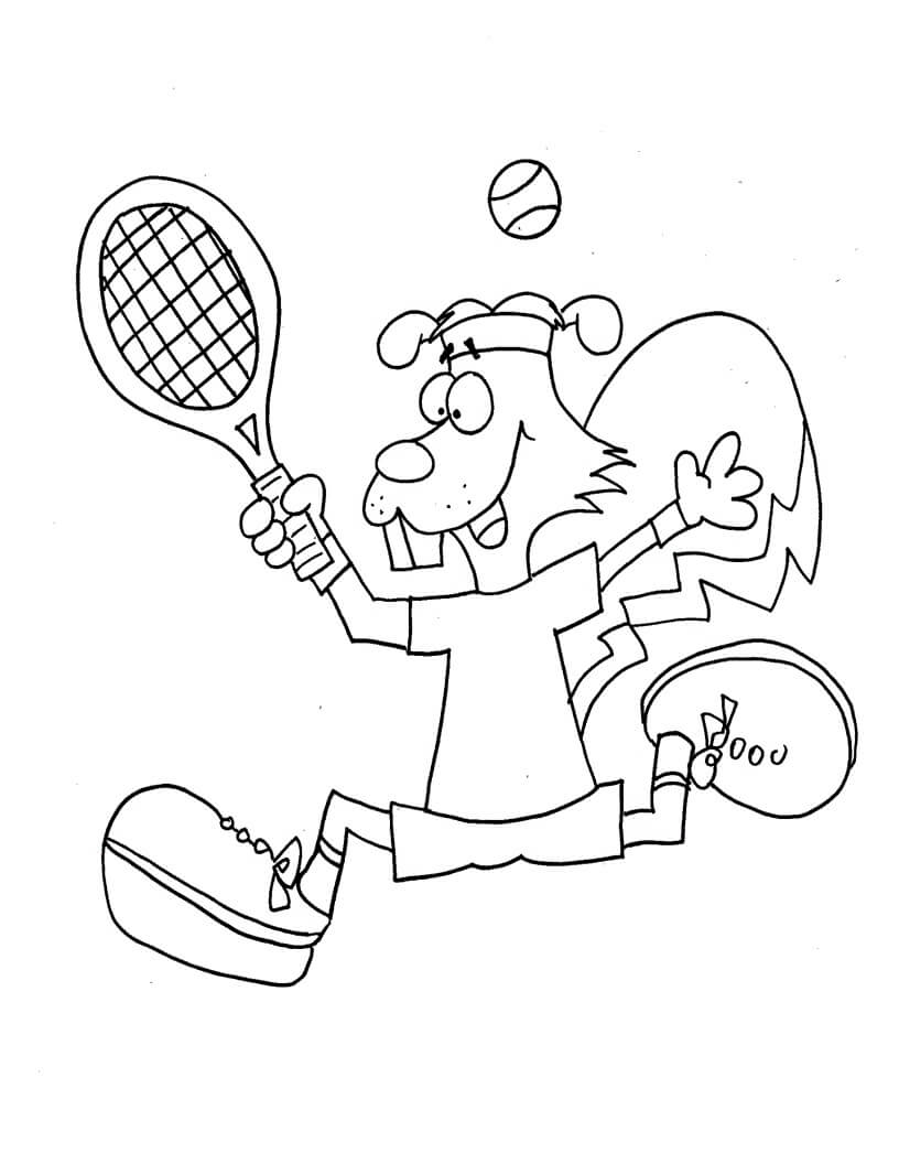 Dibujo de Ardilla Jugando al Tenis para Colorear