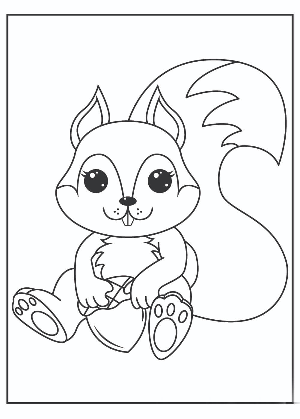 Dibujo de Ardilla Sentada y Bellota para Colorear