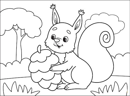 Dibujo de Ardilla Sosteniendo Bellota para Colorear