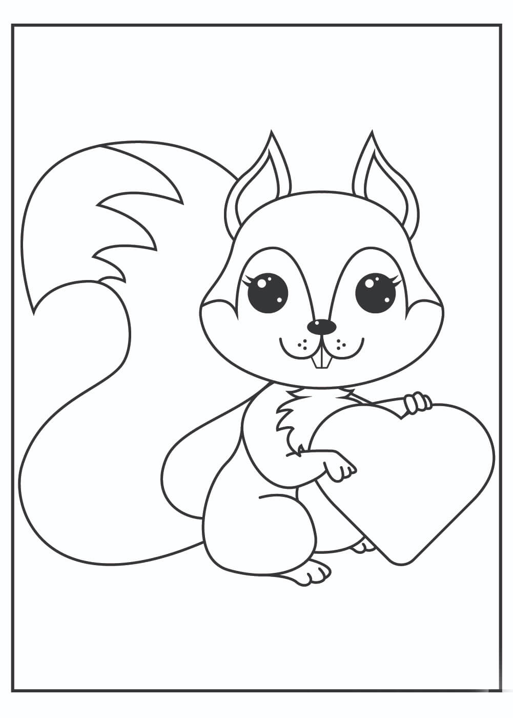 Dibujo de Ardilla Tenencia Corazn para Colorear