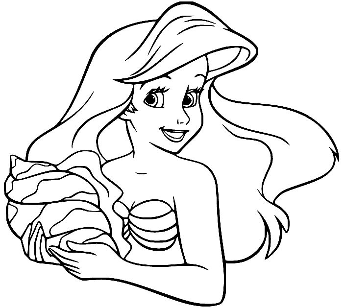 Dibujo de Ariel Divertido Sostiene una Concha para Colorear