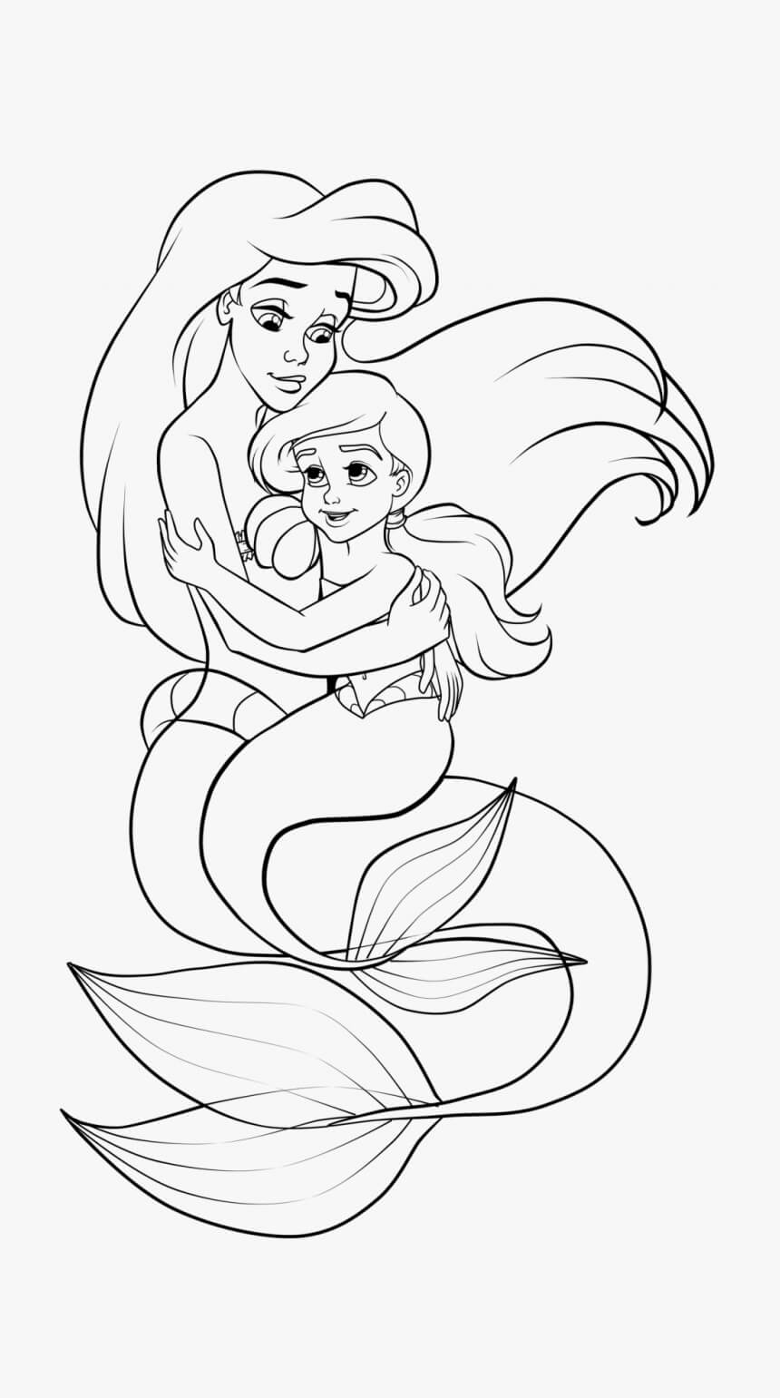 Dibujo de Ariel la Sirena Abraza a Su Hermana para Colorear