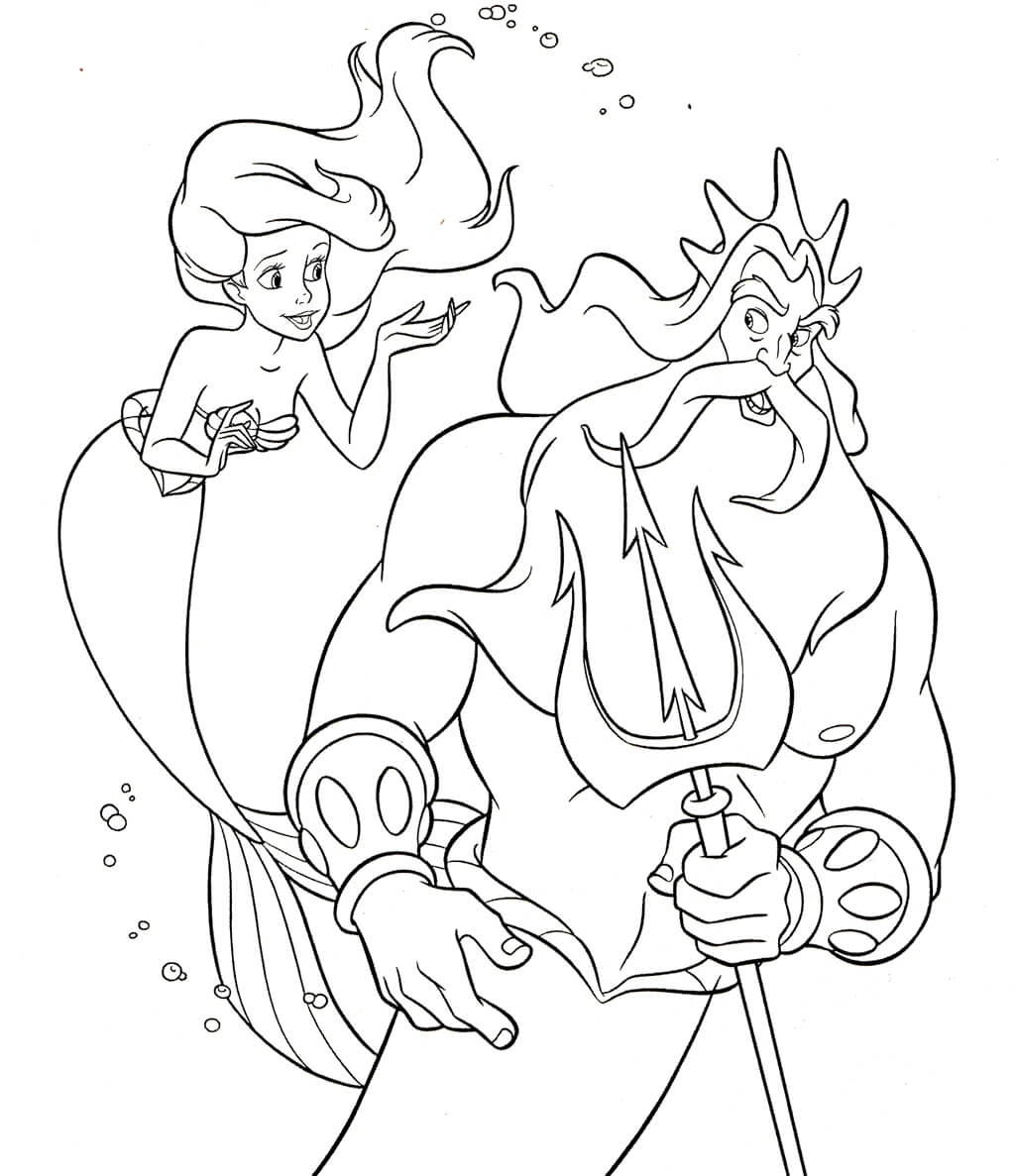 Dibujo de Ariel Le Esta Explicando a Su Padre para Colorear