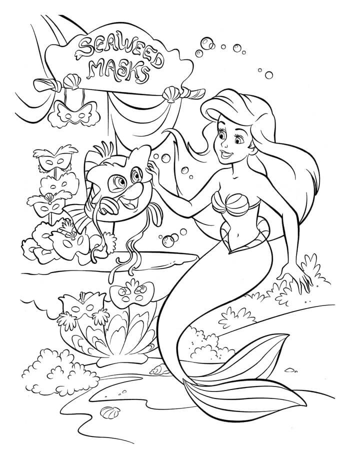 Dibujo de Ariel y el Pez en el Carnaval para Colorear
