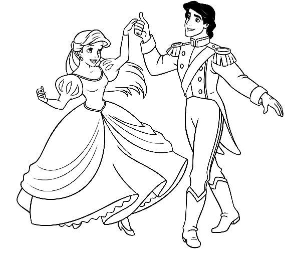 Dibujo de Ariel y Eric Bailando para Colorear