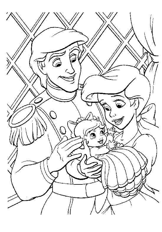 Dibujo de Ariel y Eric Sosteniendo al bebé para Colorear