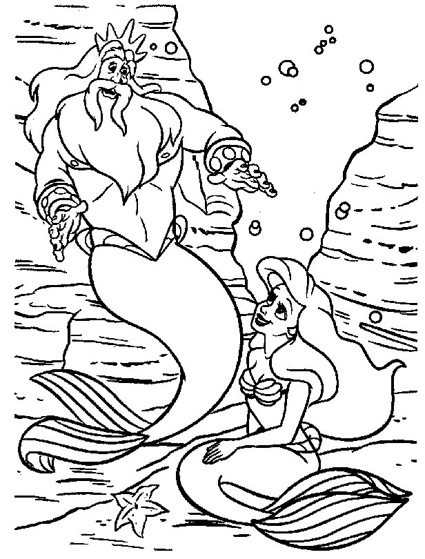 Dibujo de Sirena y Padre para Colorear