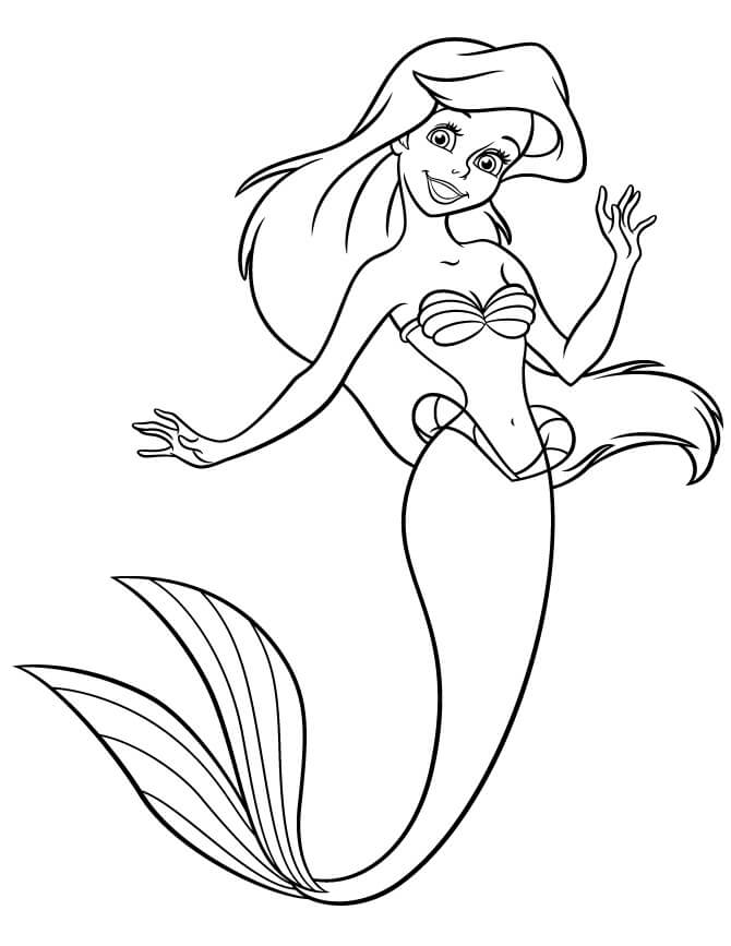 Dibujo de Divertida Sirena Ariel para Colorear